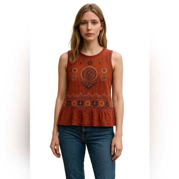 Coco + Jaimeson Embroidered Red Sheer Sleeveless Tank Top Electric Traveler - Picture 4 of 14